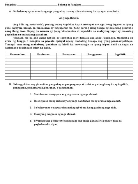 Pang Abay Activity Pdf