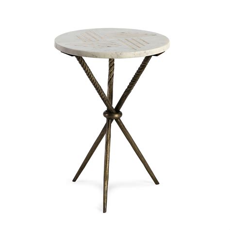 Thai Mobilier Table d appoint ronde marbre blanc et métal doré Lina