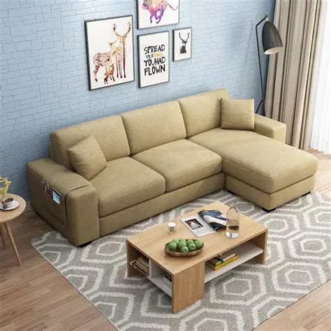 Furny Alora Seater Fabric Rhs L Shape Sofa Set Beige Amazon In