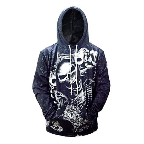 Herren Totenkopf Skull Schädel Totenschädel Pulli Pullover mit Kapuze