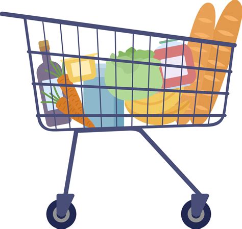 Shopping cart with food from supermarket semi flat color vector object ...