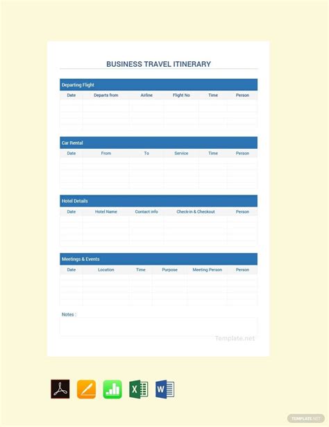 Simple Business Travel Itinerary Template Google Docs Google Sheets