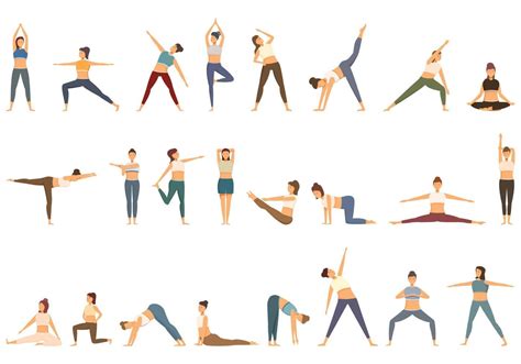 Stretching icons set cartoon vector. Yoga pilates 20356772 Vector Art ...