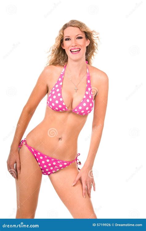 Pink Polka Dot Bikini Stock Photo Image Of Blonde Curly 5719926