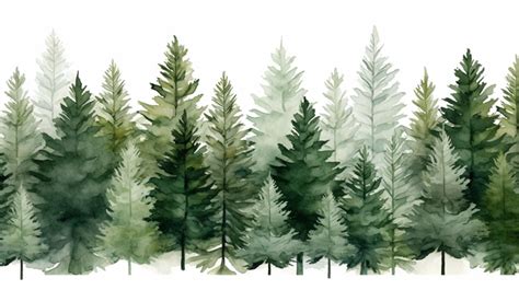 Christmas Pine Tree Forest Seamless Watercolor Pattern In Evergreen