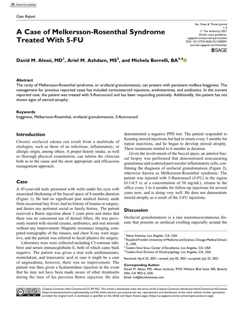 Pdf A Case Of Melkersson Rosenthal Syndrome Treated With 5 Fu