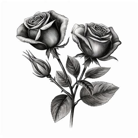 Un Dibujo De Dos Rosas Con Hojas En Un Fondo Blanco Foto Premium