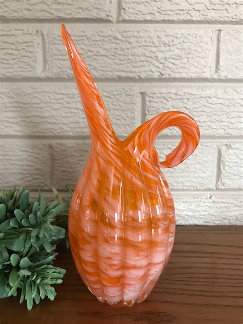 Vintage Japanese Hand Blown Art Glass Orange Vase Made In Etsy