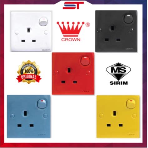 Crown 13a Switch Socket Outlet Whiteblackredblueyellow Switch Socket Sirim Approval Shopee