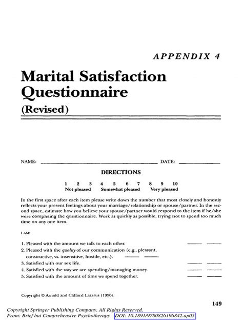 Marital Satisfaction Questionnaire Revised Pdf Marriage