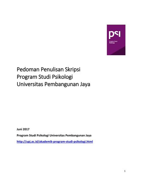 Pdf Pedoman Penulisan Skripsi Program Studi Psikologi Ocw Upj Ac Id