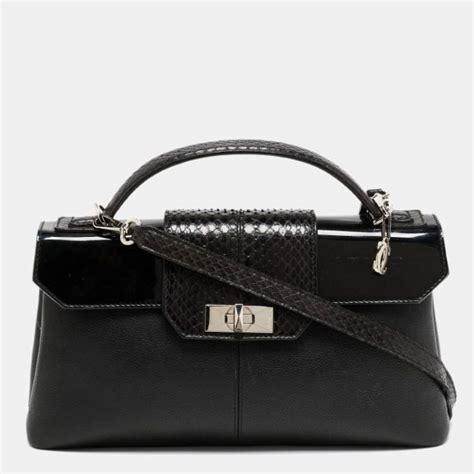 Cartier Black Python And Leather Classic Feminine Line Top Handle Bag