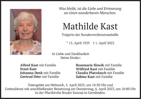 Traueranzeigen Von Mathilde Kast Trauer Merkur De