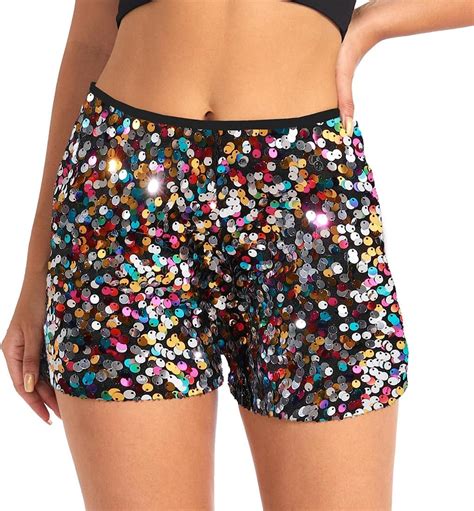 Womens Sequin Shorts Sexy Rave Booty Metallic Shorts