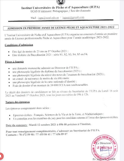 Concours IUPA 2021 Institut Universitaire de pêche et d aquaculture