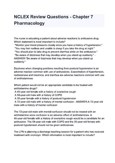 Chapter 7 Pharmacology NCLEX Review Questions And Answers 100%