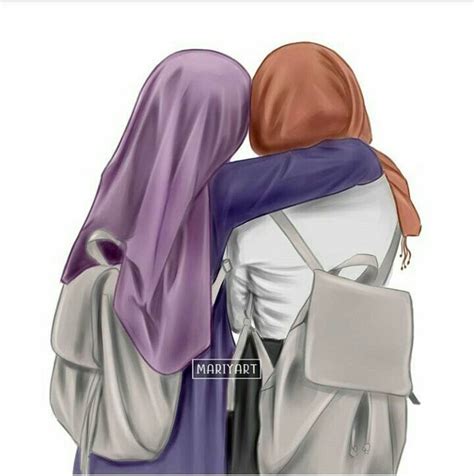 Best Friends Hijab Girl Gambar Kartun Gambar Kartun