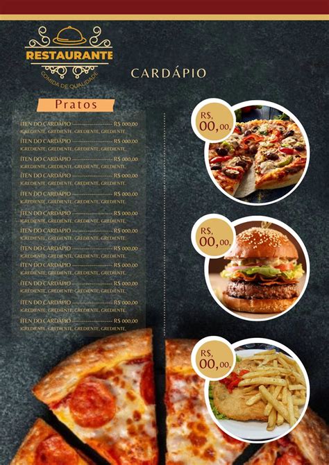 Cardápio Editável no Canva para Restaurante modelo 05 Elo7