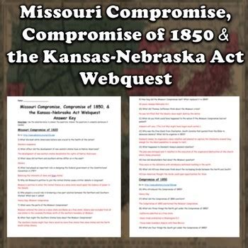 Missouri Compromise, Compromise of 1850, and the Kansas-Nebraska Act