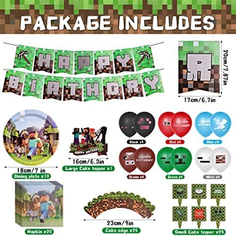 Minecraft Birthday Decorations Gaming Theme Party Supplies Including