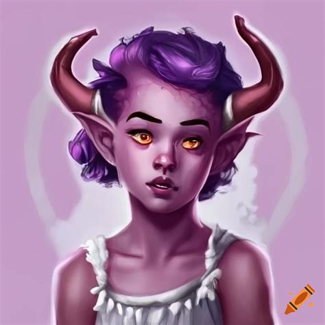 Tiefling Child With Purple Skin Small Horns And White Dress On Craiyon