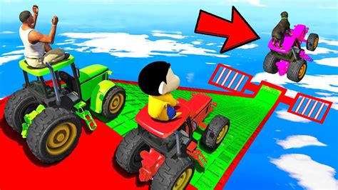 Shinchan And Franklin Tried Tractor Mega Ramp Crazy Race Jump Challenge