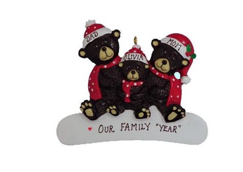 Black Bear Family of 3 Personalized Ornament Family of 3 Personalized ...