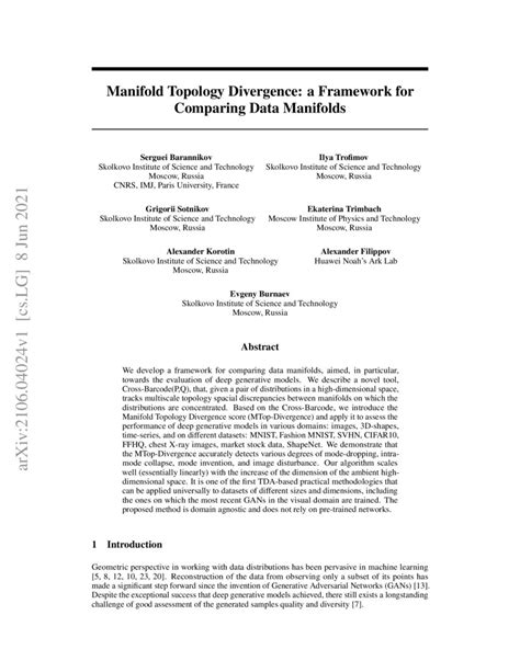 Manifold Topology Divergence: a Framework for Comparing Data Manifolds | DeepAI