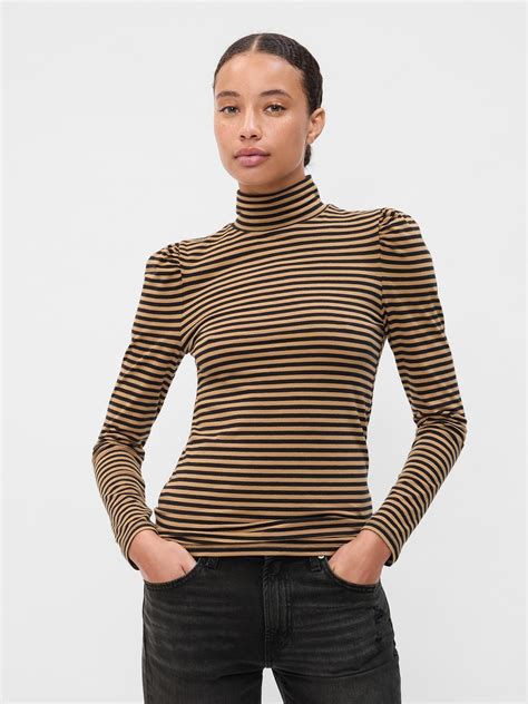 Stripe Turtleneck Puff Sleeve T Shirt Gap Factory