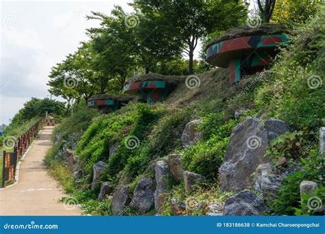 Old Military Shelters In Korean War Along The Hill Nearby Han River In