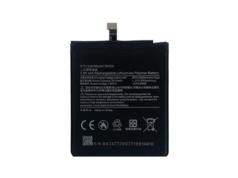 BN34 Battery 3000MAH 11 5Wh 3 85V Xiaomi Mi Redmi 5A Batteryclub Org