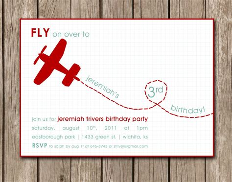 Printed Airplane Birthday Party Invitation Perfect For An