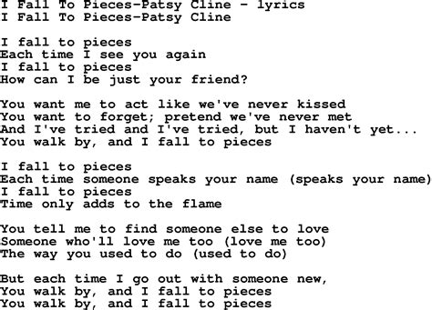 Love Song Lyrics for:I Fall To Pieces-Patsy Cline