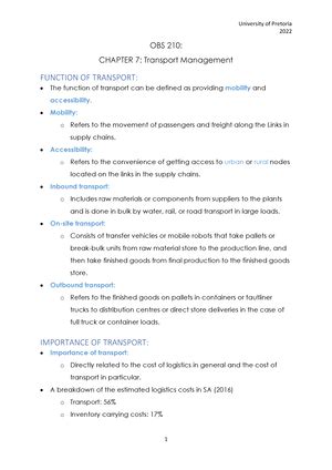 Obs Summary Chapter Introduction To Logistics And Supply Chain