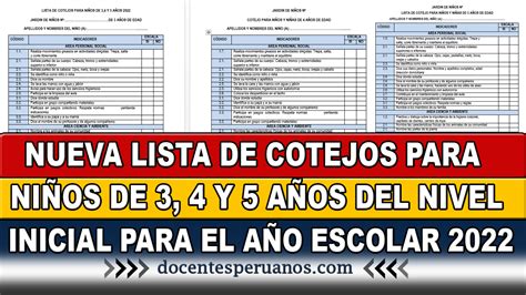 Lista De Cotejo Ninos De 3 Y 4 Anos Images