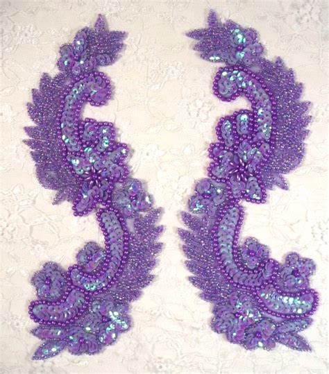 Sequin Beaded Applique Lavender Mirror Pair