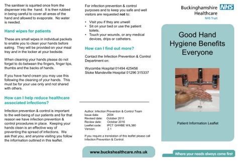 Good Hand Hygiene Benefits Everyone Patient Information Leaflet