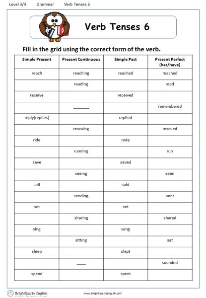 Verb Tenses Worksheet English Treasure Trove Worksheets Library