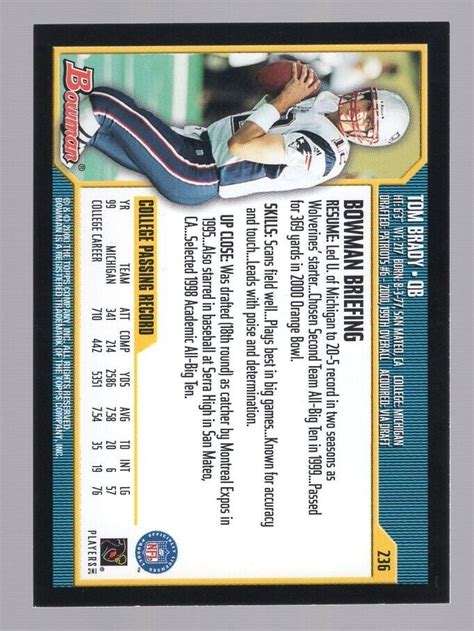 TOM BRADY 2000 BOWMAN ROOKIE RC 236 NEW ENGLAND PATRIOTS HOF GOAT NM