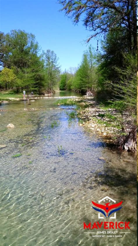 Medina River waterfront property near Medina Texas. Cypress trees small ...