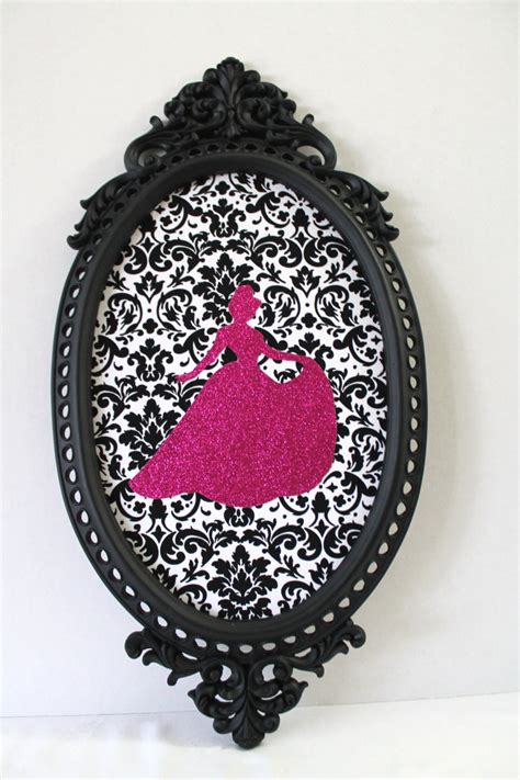 Pretty Princess Cameo Portrait Black White Hot Pink Princess In A Frame Nursery Decor Princess