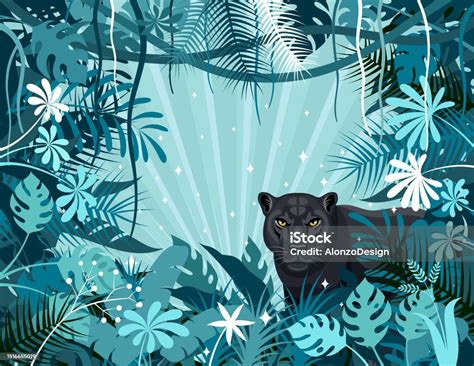 Black Leopard In The Jungle Mascot Creative Logo Design Stock