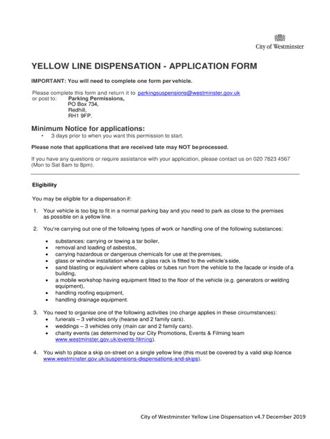 Fillable Online YELLOW LINE DISPENSATION APPLICATION FORM Fax Email