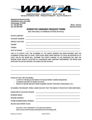 Fillable Online Wwta Hamiltontn Sewer Fee Variance Request Form Pdf