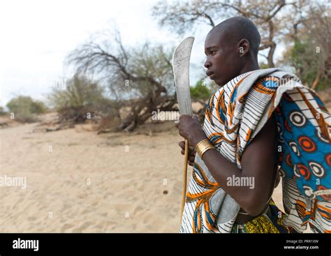 Mucubal Tribe Man With His Machete Namibe Province Virei Angola