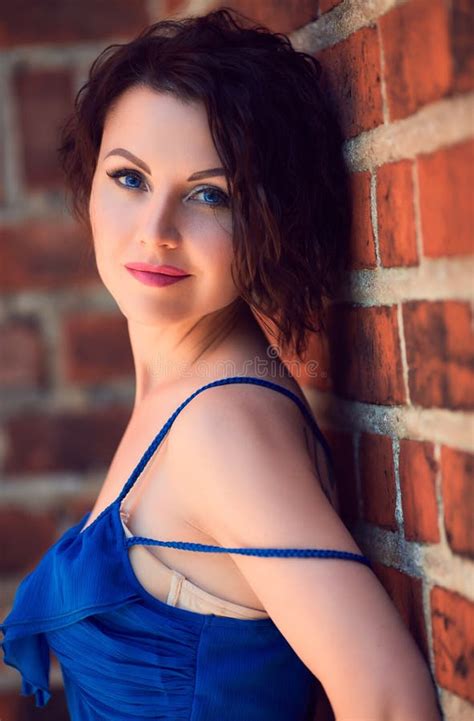Portrait Of Blue Eyed Brunette Stock Photo Image Of Wall Beautiful