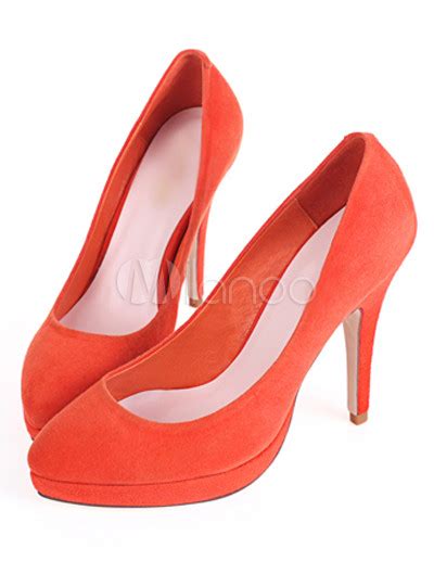 Modern Orange Nubuck Leather 3 1 10 High Heel Womens Shoes