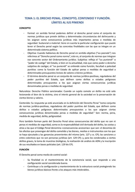 Tema 1 Apuntes Derecho Penal Tema 1 El Drecho Penal Concepto Contenido Y FunciÓn LÍmites