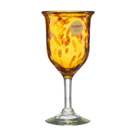 Hand Blown Tortoise Shell Mexican Glass Goblet 12 Oz