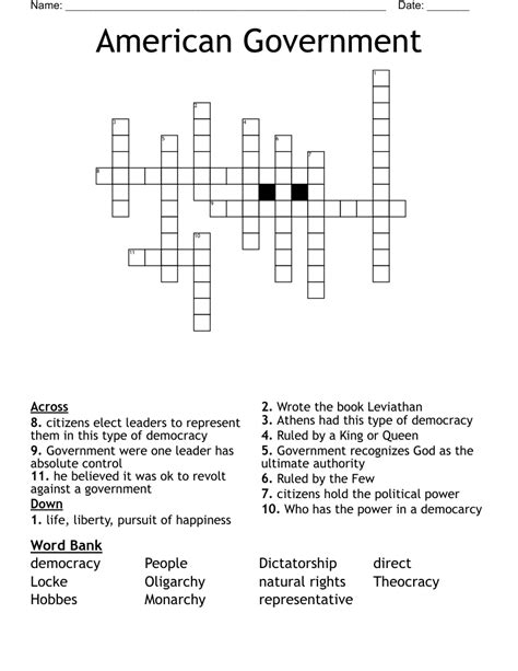 American Government Crossword Wordmint